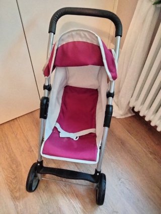 Cochecito de muñecas rosa y gris