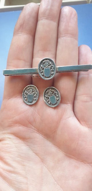 PLATA CONJUNTO GEMELOS y PASADOR CORBATA