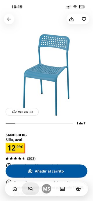 Silla Ikea Sandsberg Azul