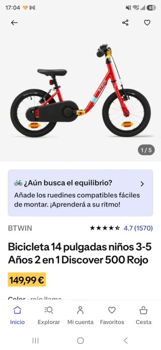Bicicleta infantil B'Twin roja