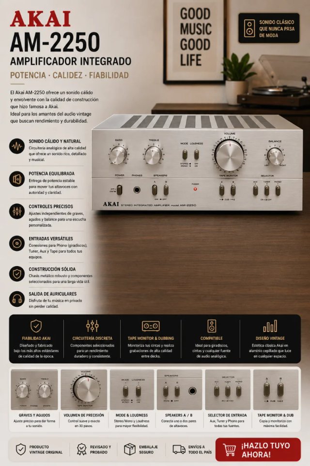 Amplificador Akai AM-2250 Plata