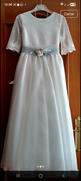 Vestido de Primera Comunión blanco y azul