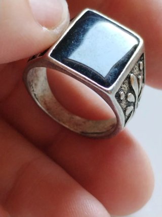 Anello Uomo Onice Nero Argentato Acciaio