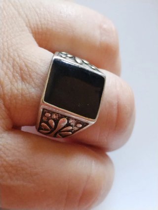 Anello Uomo Onice Nero Argentato Acciaio