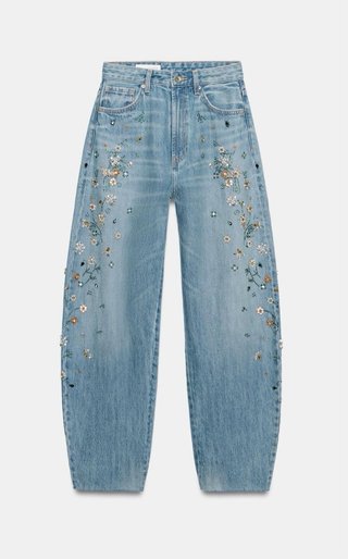 Pantalón barrel bordado flores Talla 40