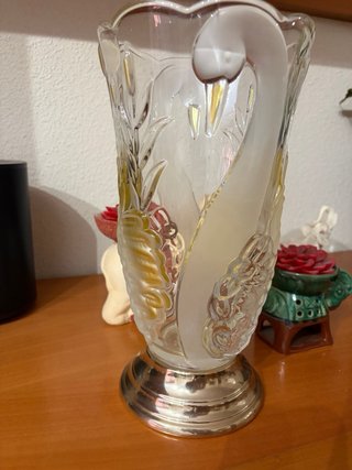 Jarrón Cisnes Cristal y Metal