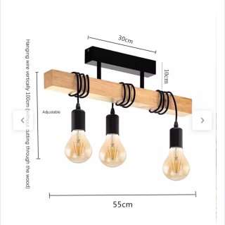 Lámpara Techo Madera y Metal 3 Bombillas