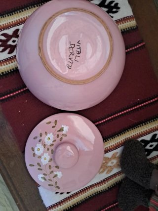 Biscottiera Vitali Deruta rosa ceramica