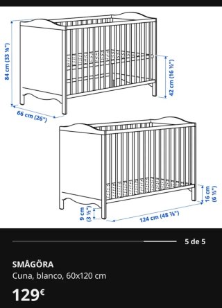 Cuna Ikea SMAGORA Blanca + colchón Max Colchón