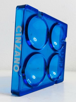 Cinzano cenicero azul cristal grueso 4 huecos