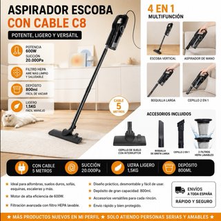 Aspirador Escoba C8 20.000Pa 600W · Nuevo