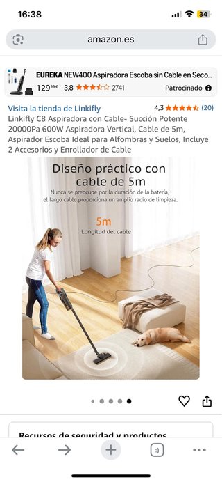 Aspirador Escoba C8 20.000Pa 600W · Nuevo
