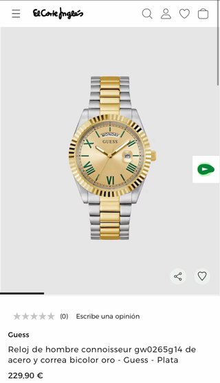 Reloj GUESS Hombre Bicolor Dorado y Plateado