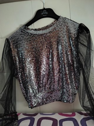 Blusa lentejuelas manga tul talla única
