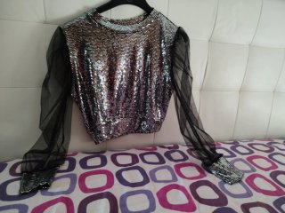 Blusa lentejuelas manga tul talla única