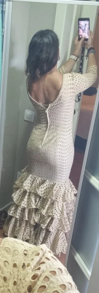 Vestido Flamenca Beige Perforado de talla S a M