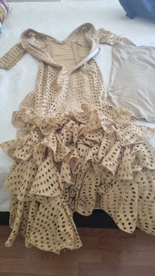 Vestido Flamenca Beige Perforado de talla S a M