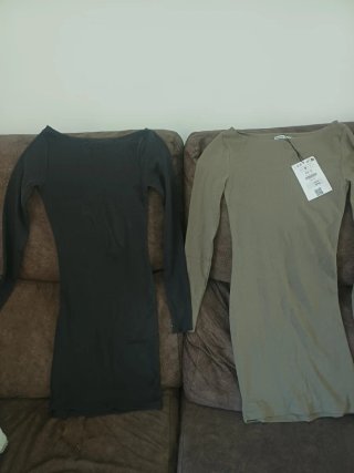 Vestido Bershka manga larga verde y vestido gris