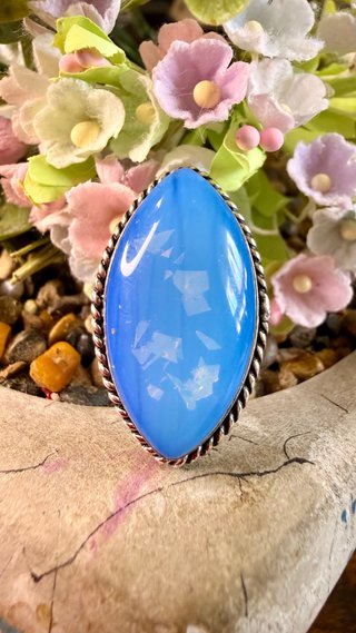 Anillo Plata 925 Ópalo Doble azul Hecho a Mano