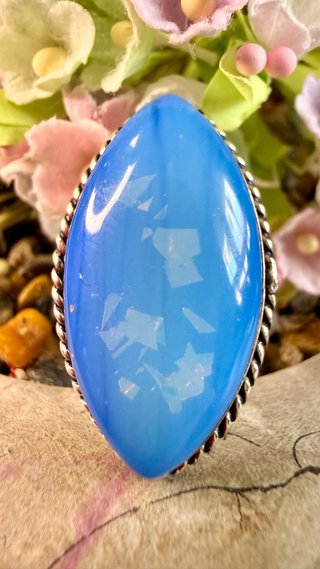 Anillo Plata 925 Ópalo Doble azul Hecho a Mano