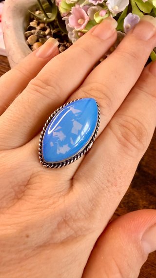 Anillo Plata 925 Ópalo Doble azul Hecho a Mano