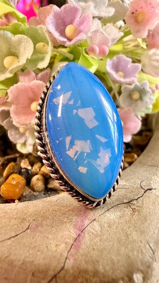 Anillo Plata 925 Ópalo Doble azul Hecho a Mano
