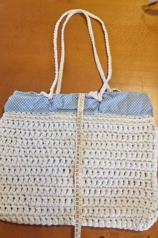 Bolso Trapillo Crochet Azul y Blanco