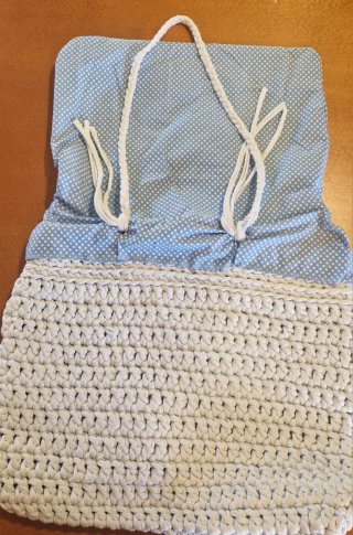 Bolso Trapillo Crochet Azul y Blanco