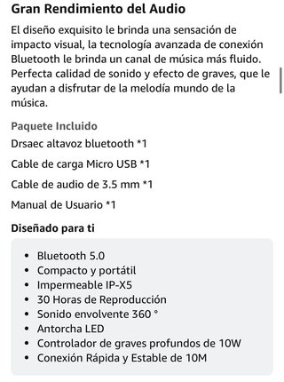 Linterna y Altavoz 10W Inalámbrico- Nuevo