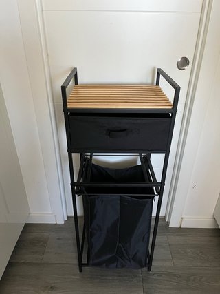 Mueble Organizador Baño Negro y Madera
