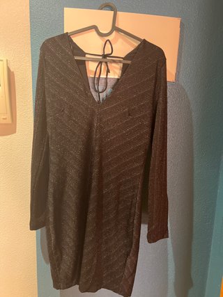 Vestido negro brillante manga larga talla 44