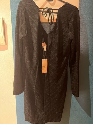 Vestido negro brillante manga larga talla 44