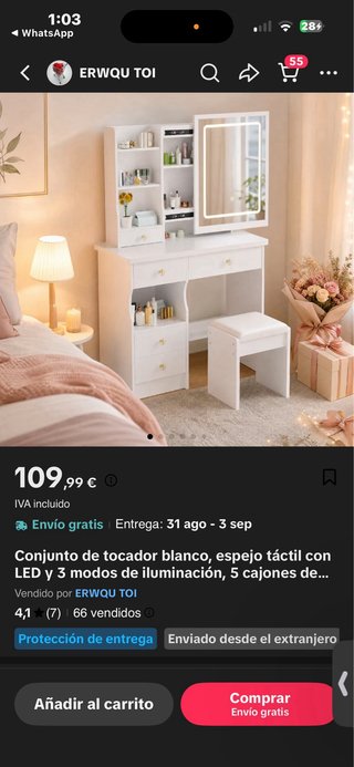 Tocador infantil nuevo sin usar con espejo movible