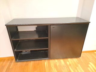 Mueble TV negro madera y cristal