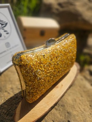 Bolso de fiesta amarillo con pedrería