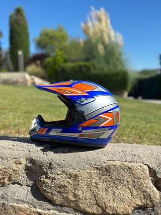 Casco Moto Infantil Azul y Naranja