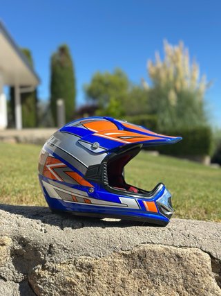 Casco Moto Infantil Azul y Naranja