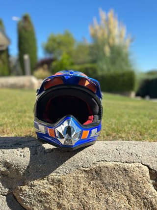 Casco Moto Infantil Azul y Naranja