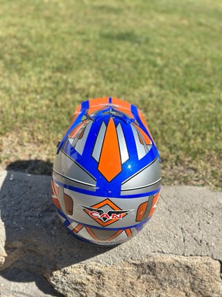 Casco Moto Infantil Azul y Naranja