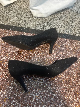 Scarpe con tacco nere glitterate Tg 38