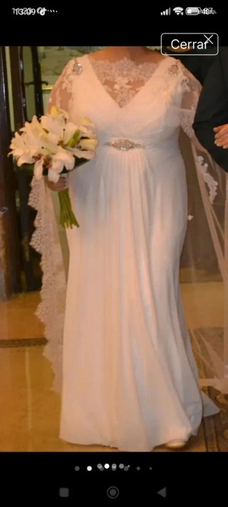 Vestido de Novia Curvy/Pronovias-White-One +Capa