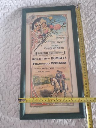 Reproducción cartel taurino Francia. Marco rústico