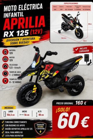 Moto Eléctrica Infantil Aprilia RX 125 (12V)
