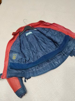 Chaqueta moto de cuero tricolor,refuerzo antebrazo