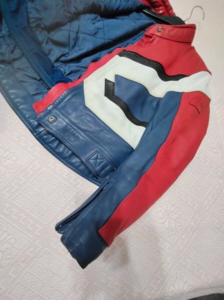 Chaqueta moto de cuero tricolor,refuerzo antebrazo