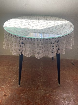 Mesa redonda cristal y madera