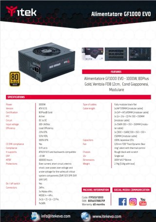Alimentatore Itek GF1000 EVO 1000W 80 Plus Gold