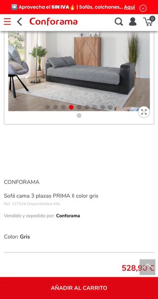 Sofá Cama Gris y Negro Poco Uso
