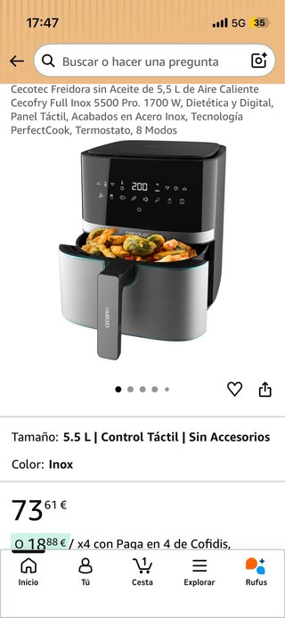 Cecotec Freidora Aire Cecofry Full Inox 5500