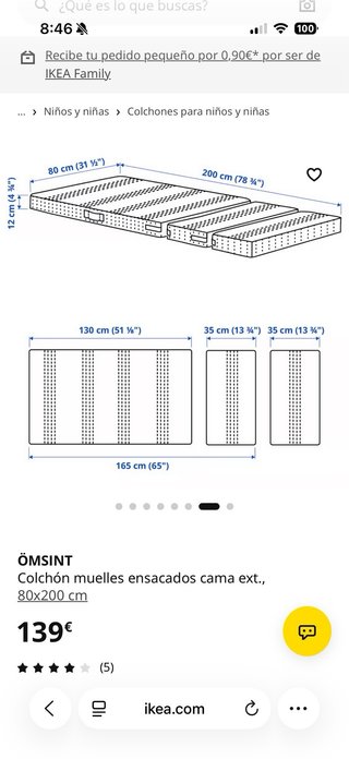 Cama infantil extensible + colchón IKEA SLAKT